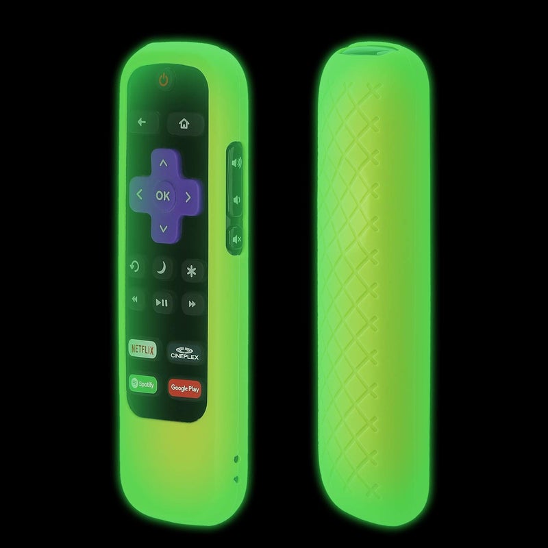 AKWOX [Nightglow Green] Case for Roku Express Remote, Akwox Light Weight [Anti Slip] Shock Proof Silicone Cover for Roku Express/Roku Premiere RC68/RC69/RC108/RC112 Standard IR Remote [Lanyard Included] - Image 1